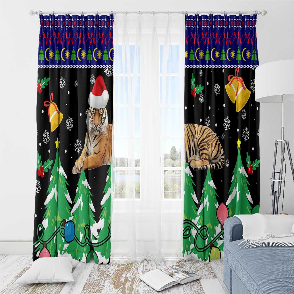 Malaysia Christmas Window Curtain with Tiger Santa Hat Snowflakes and Holiday Tree Pattern - Wonder Print Shop