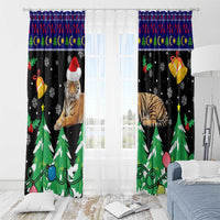 Malaysia Christmas Window Curtain with Tiger Santa Hat Snowflakes and Holiday Tree Pattern - Wonder Print Shop