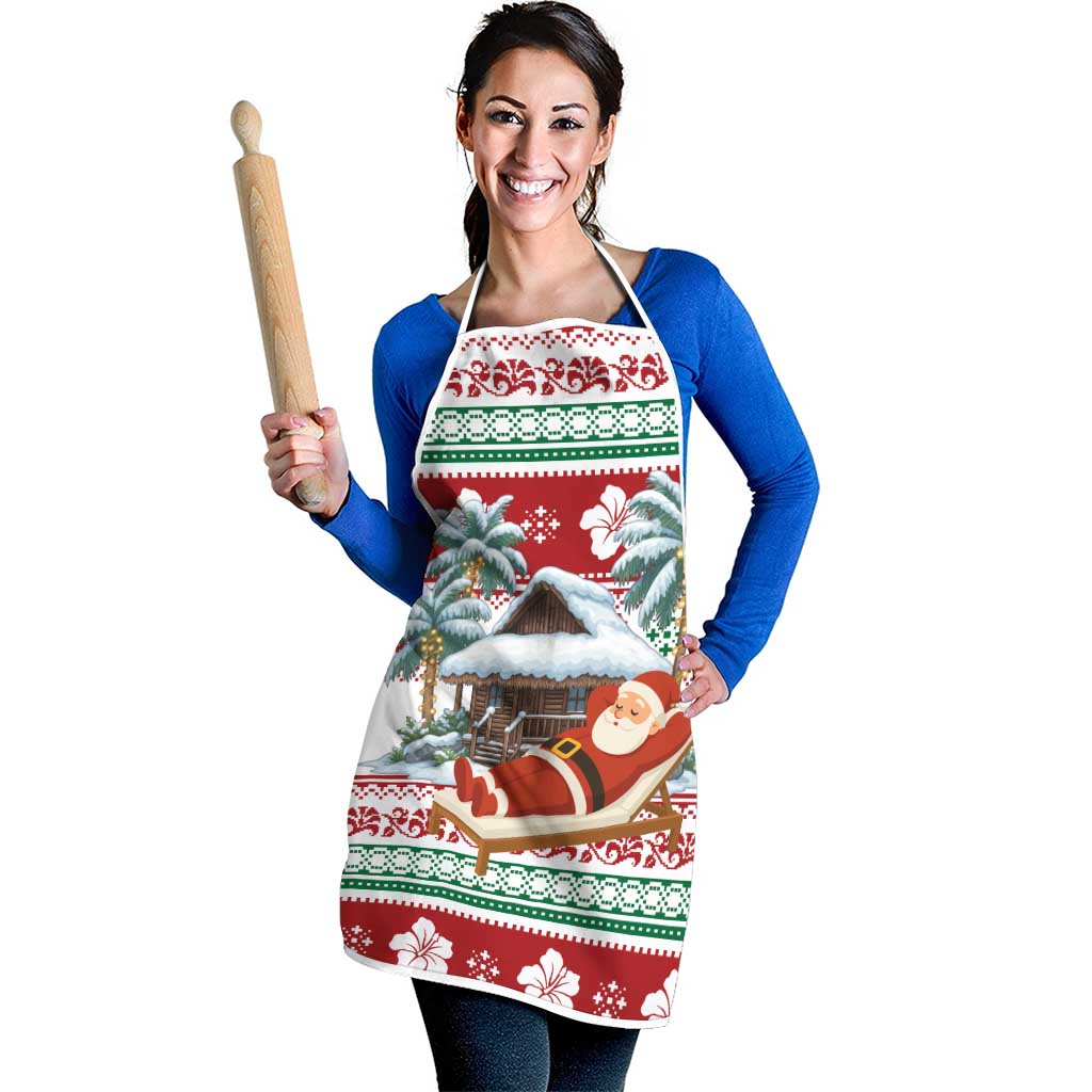 Maldives Christmas Apron with Santa Claus Hammock Palm Trees and Tropical - Wonder Print Shop