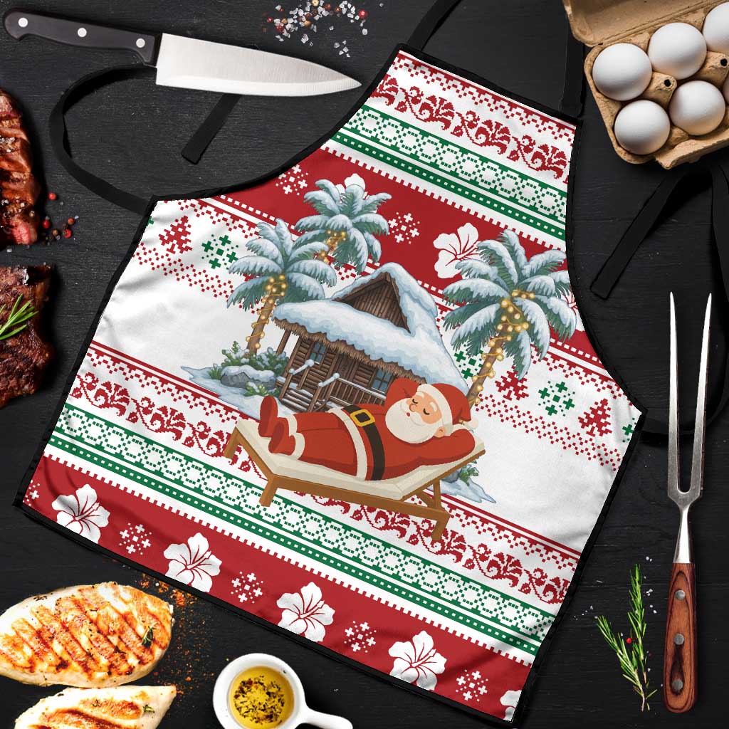 Maldives Christmas Apron with Santa Claus Hammock Palm Trees and Tropical - Wonder Print Shop
