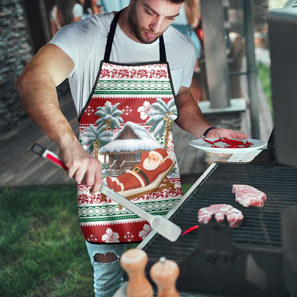 Maldives Christmas Apron with Santa Claus Hammock Palm Trees and Tropical - Wonder Print Shop