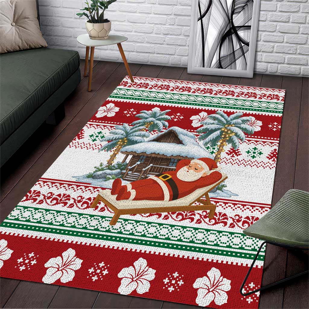 Maldives Christmas Area Rug with Santa Claus Hammock Palm Trees and Tropical - Wonder Print Shop