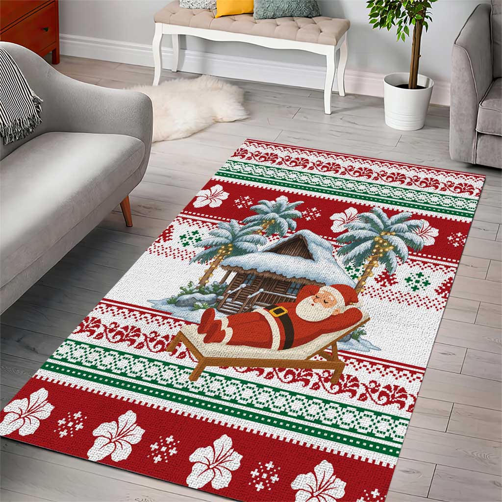 Maldives Christmas Area Rug with Santa Claus Hammock Palm Trees and Tropical - Wonder Print Shop