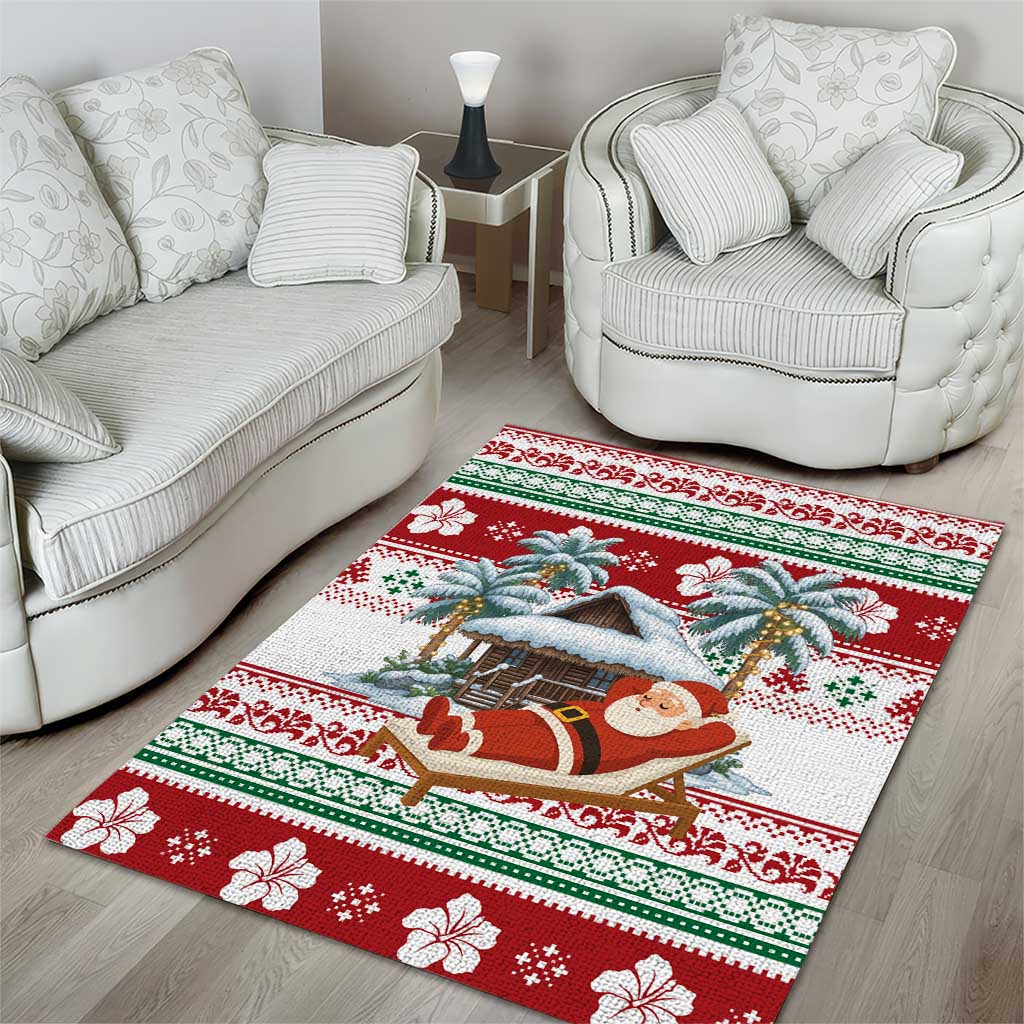 Maldives Christmas Area Rug with Santa Claus Hammock Palm Trees and Tropical - Wonder Print Shop
