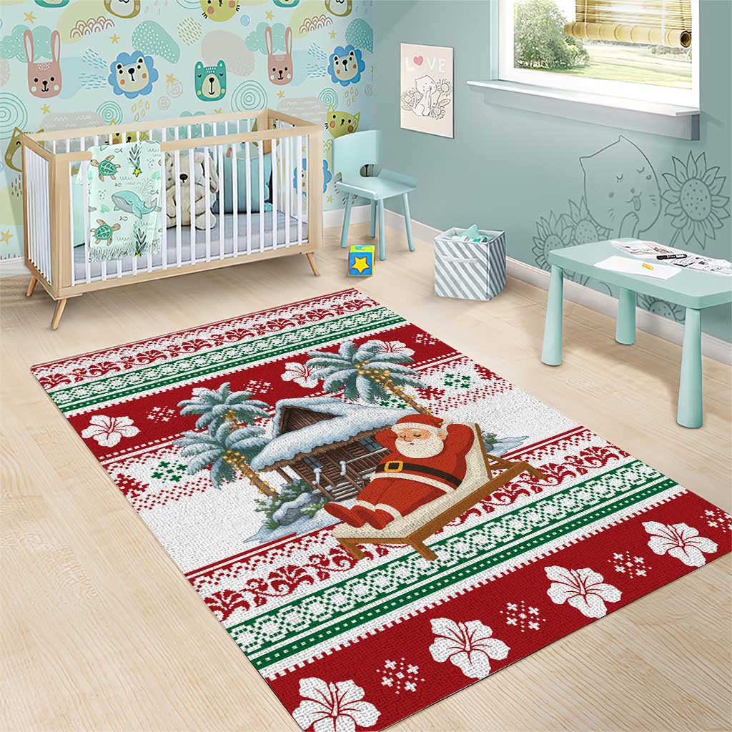 Maldives Christmas Area Rug with Santa Claus Hammock Palm Trees and Tropical - Wonder Print Shop