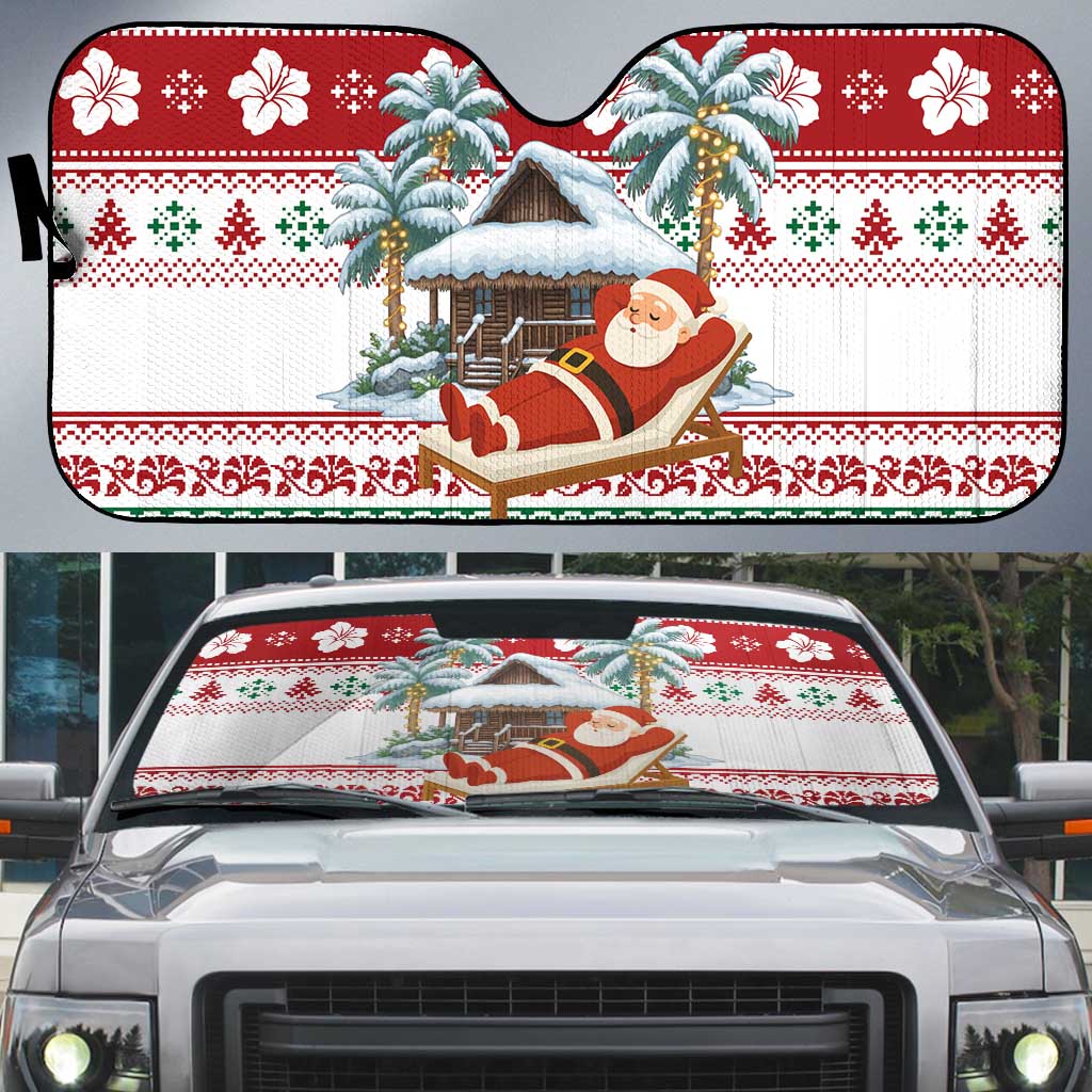 Maldives Christmas Auto Sun Shade with Santa Claus Hammock Palm Trees and Tropical - Wonder Print Shop