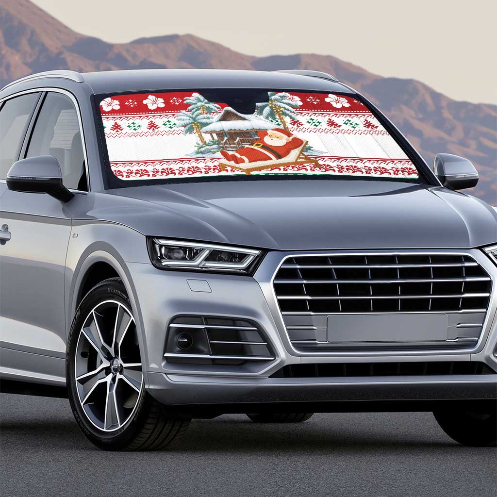 Maldives Christmas Auto Sun Shade with Santa Claus Hammock Palm Trees and Tropical - Wonder Print Shop