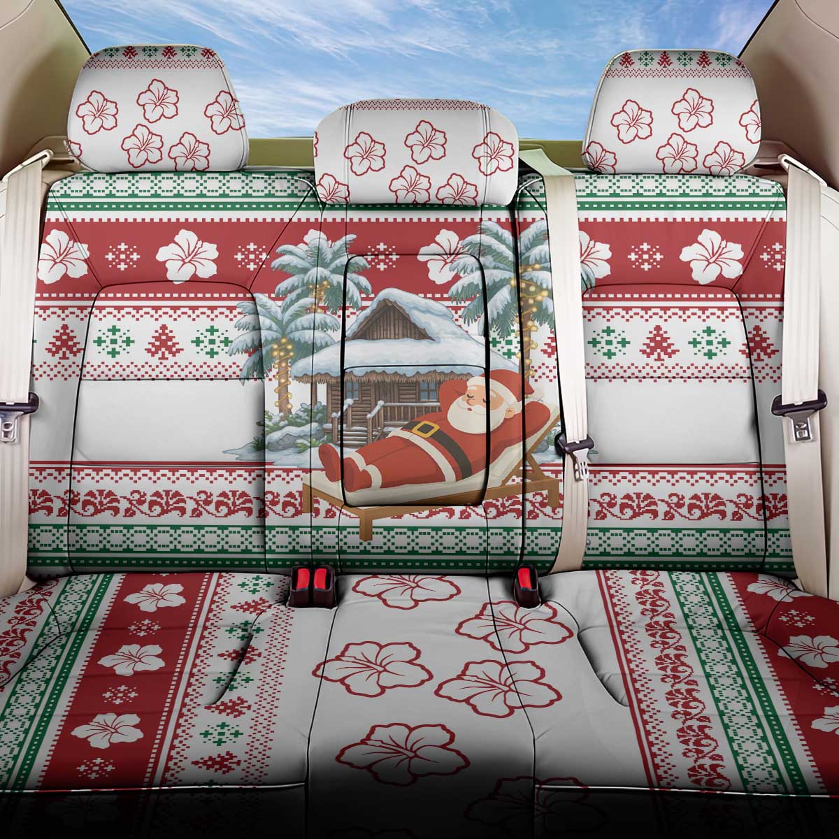Maldives Christmas Back Car Seat Cover with Santa Claus Hammock Palm Trees and Tropical - Wonder Print Shop