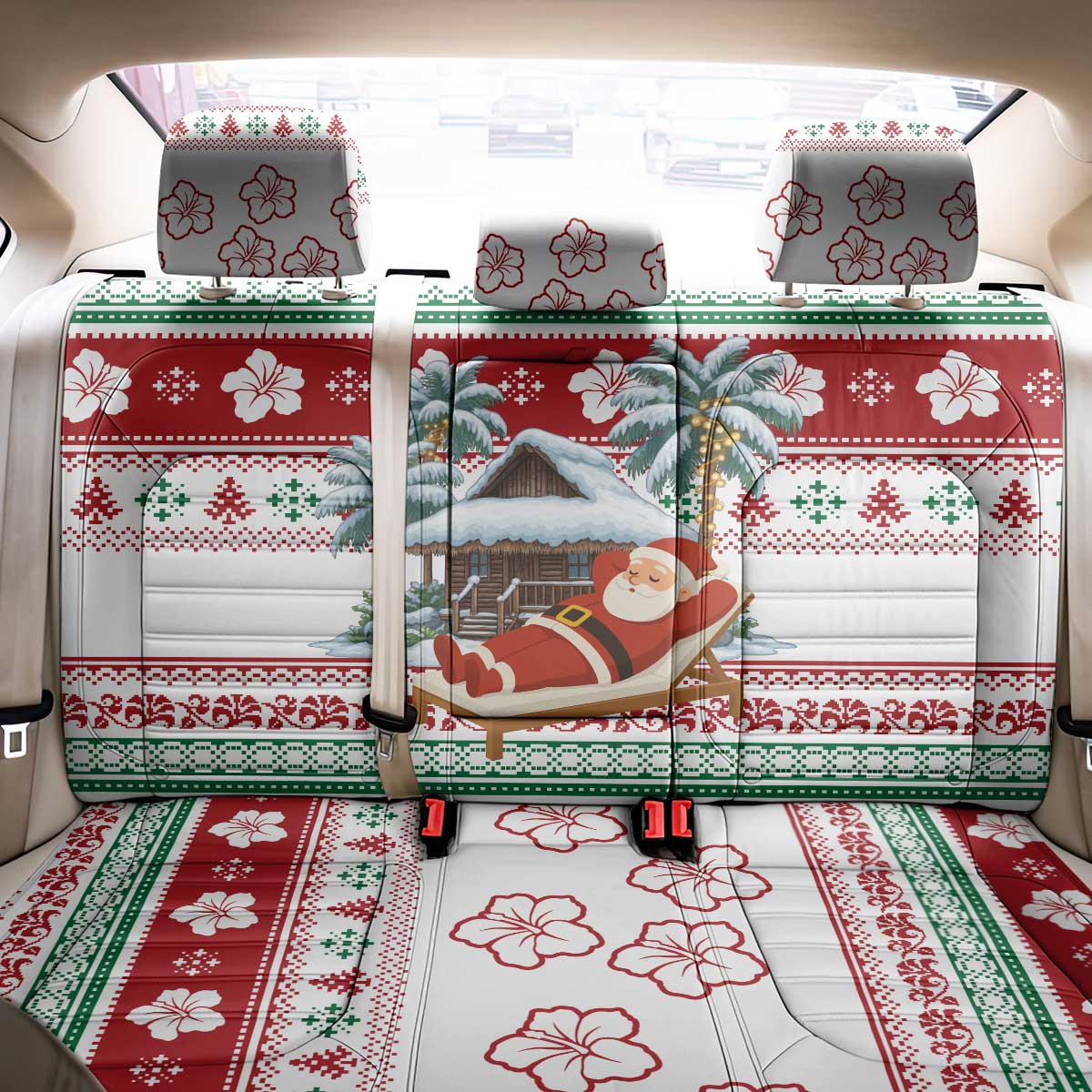 Maldives Christmas Back Car Seat Cover with Santa Claus Hammock Palm Trees and Tropical - Wonder Print Shop