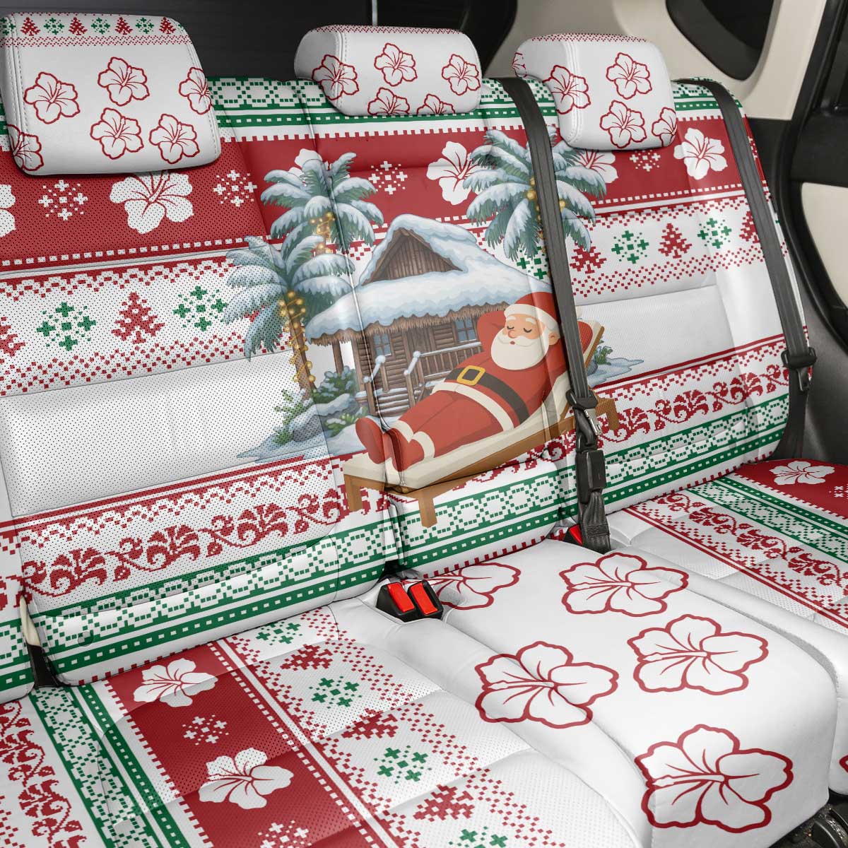 Maldives Christmas Back Car Seat Cover with Santa Claus Hammock Palm Trees and Tropical - Wonder Print Shop