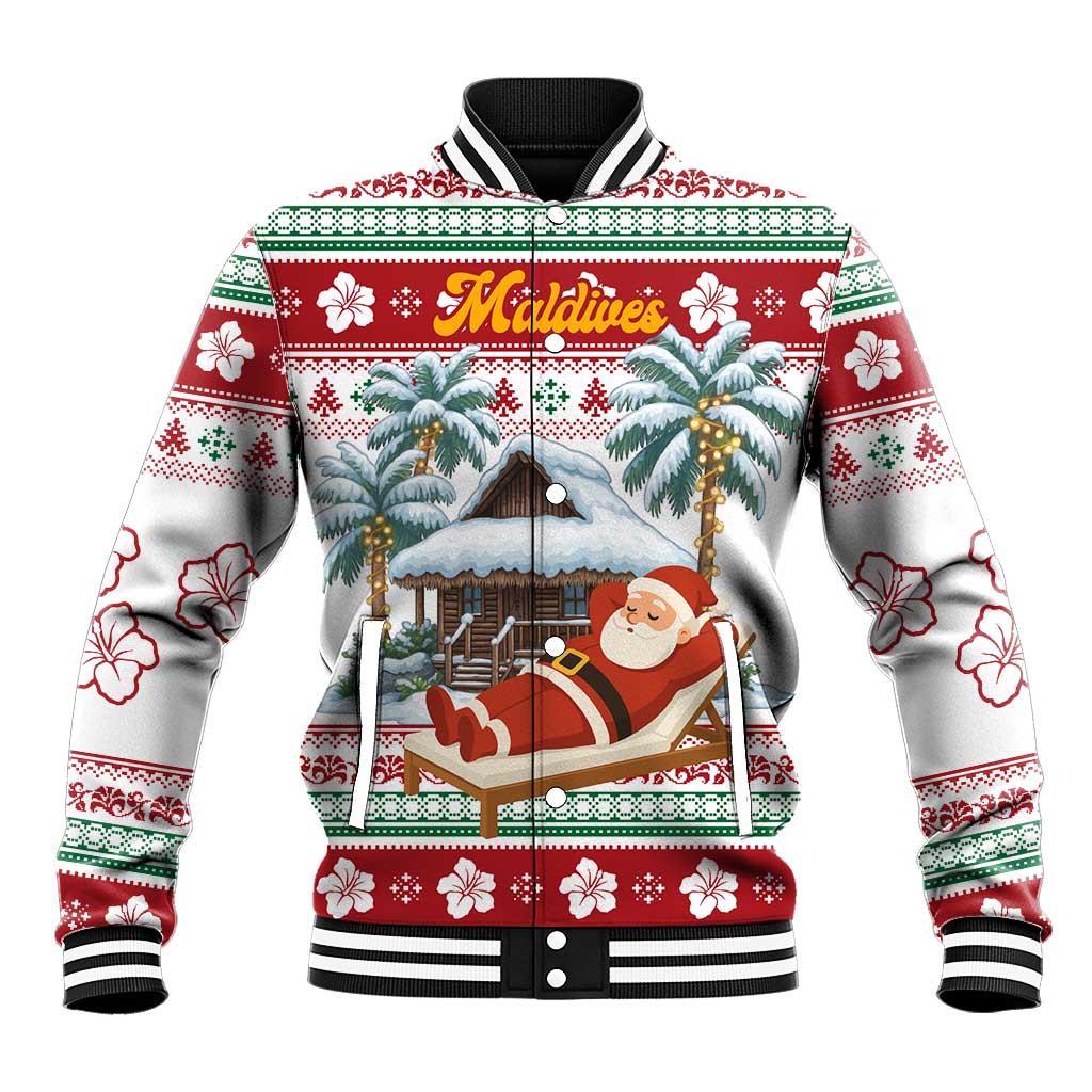 Maldives Christmas Baseball Jacket with Santa Claus Hammock Palm Trees and Tropical - Wonder Print Shop