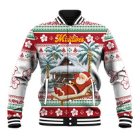 Maldives Christmas Baseball Jacket with Santa Claus Hammock Palm Trees and Tropical - Wonder Print Shop