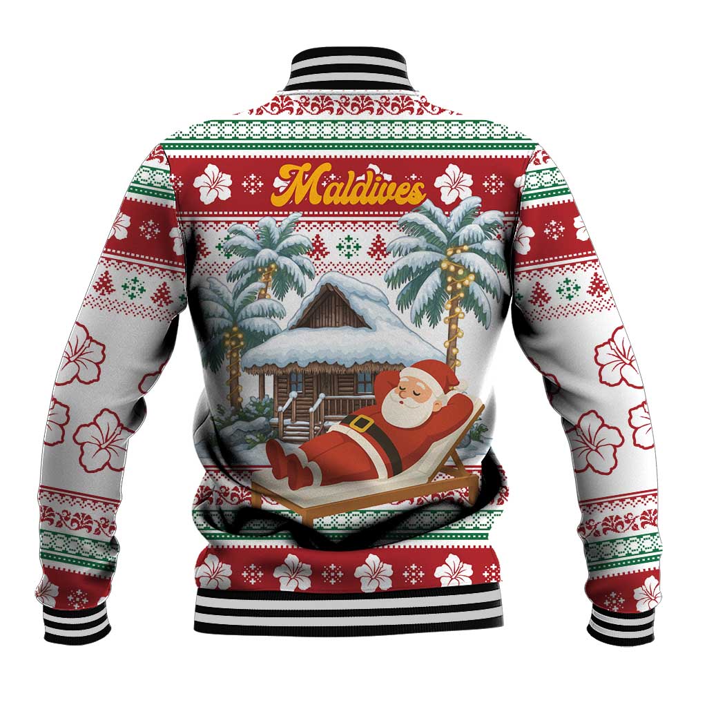 Maldives Christmas Baseball Jacket with Santa Claus Hammock Palm Trees and Tropical - Wonder Print Shop