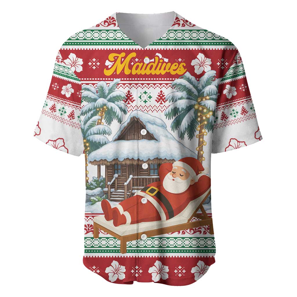 Maldives Christmas Baseball Jersey with Santa Claus Hammock Palm Trees and Tropical - Wonder Print Shop