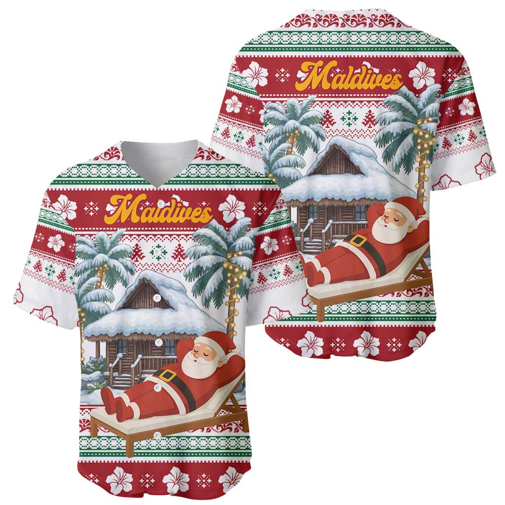 Maldives Christmas Baseball Jersey with Santa Claus Hammock Palm Trees and Tropical - Wonder Print Shop