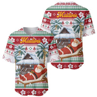 Maldives Christmas Baseball Jersey with Santa Claus Hammock Palm Trees and Tropical - Wonder Print Shop
