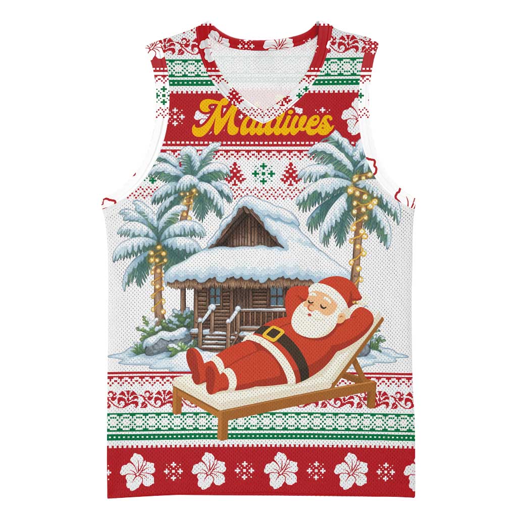Maldives Christmas Basketball Jersey with Santa Claus Hammock Palm Trees and Tropical - Wonder Print Shop