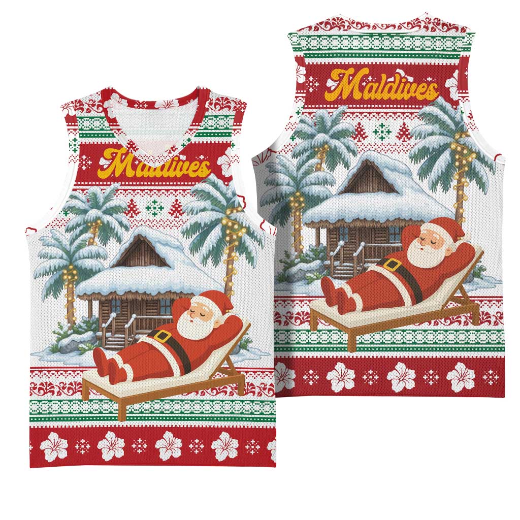 Maldives Christmas Basketball Jersey with Santa Claus Hammock Palm Trees and Tropical - Wonder Print Shop