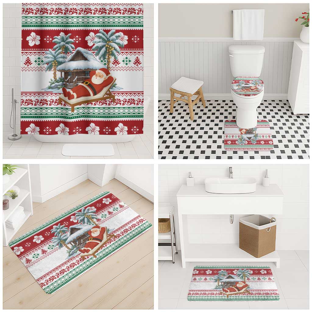 Maldives Christmas Bathroom Set with Santa Claus Hammock Palm Trees and Tropical - Wonder Print Shop