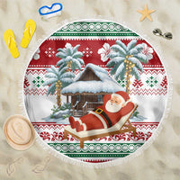 Maldives Christmas Beach Blanket with Santa Claus Hammock Palm Trees and Tropical - Wonder Print Shop