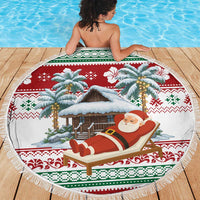 Maldives Christmas Beach Blanket with Santa Claus Hammock Palm Trees and Tropical - Wonder Print Shop