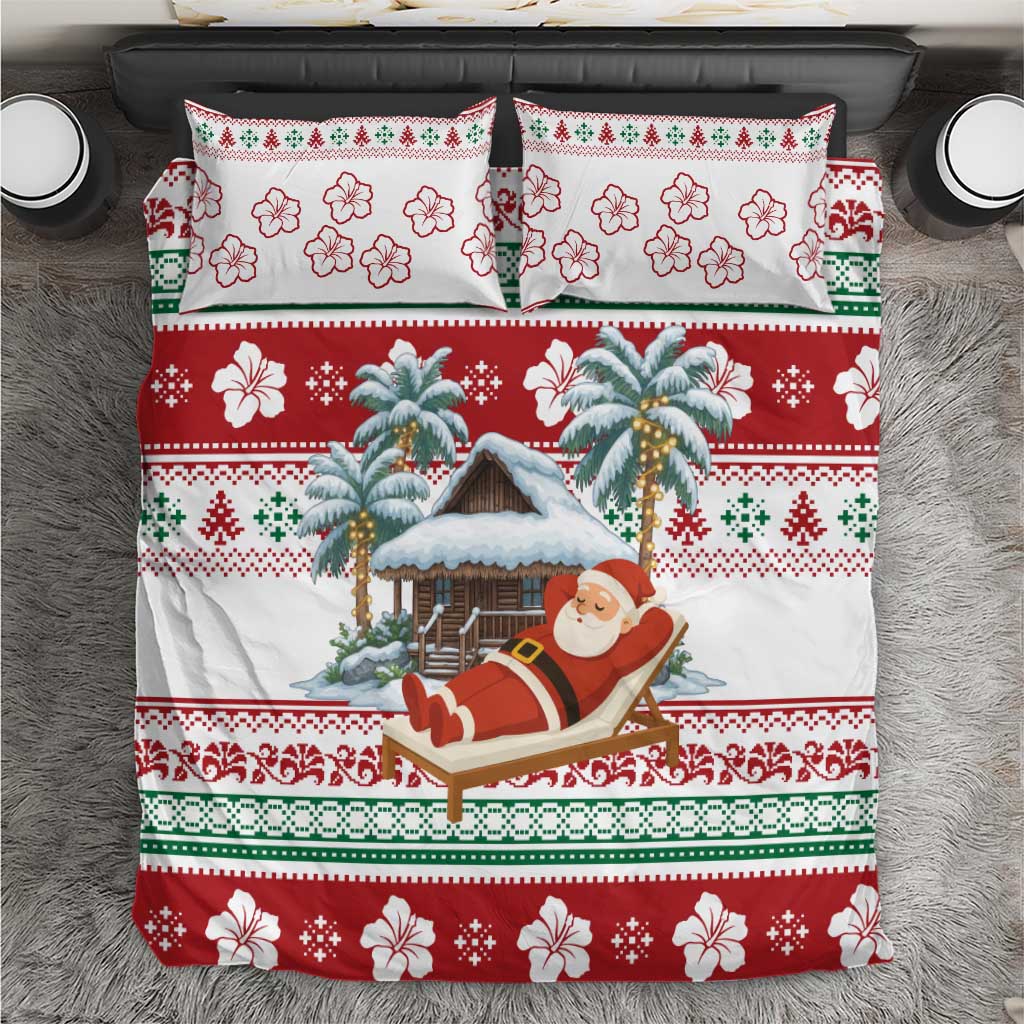 Maldives Christmas Bedding Set with Santa Claus Hammock Palm Trees and Tropical - Wonder Print Shop