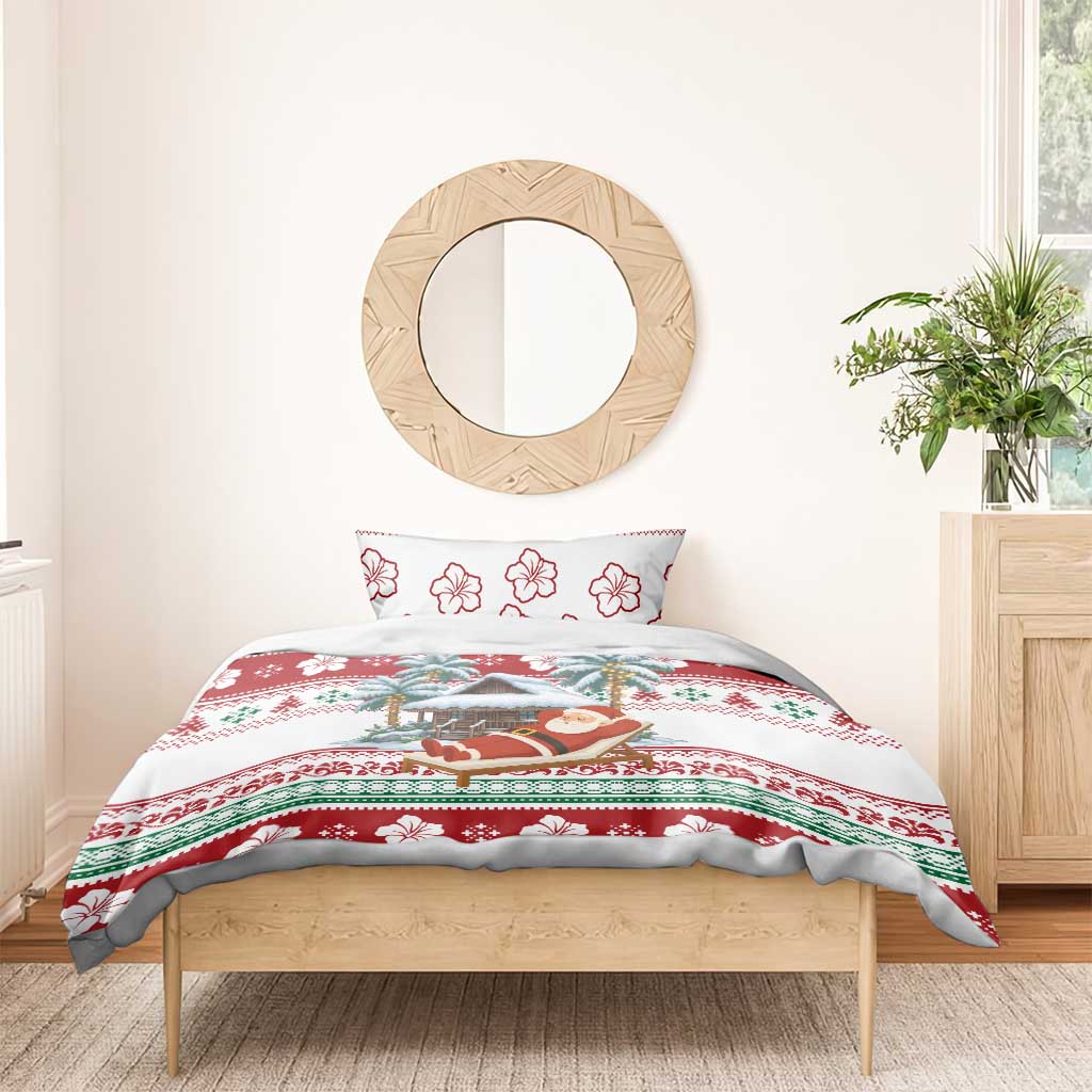 Maldives Christmas Bedding Set with Santa Claus Hammock Palm Trees and Tropical - Wonder Print Shop