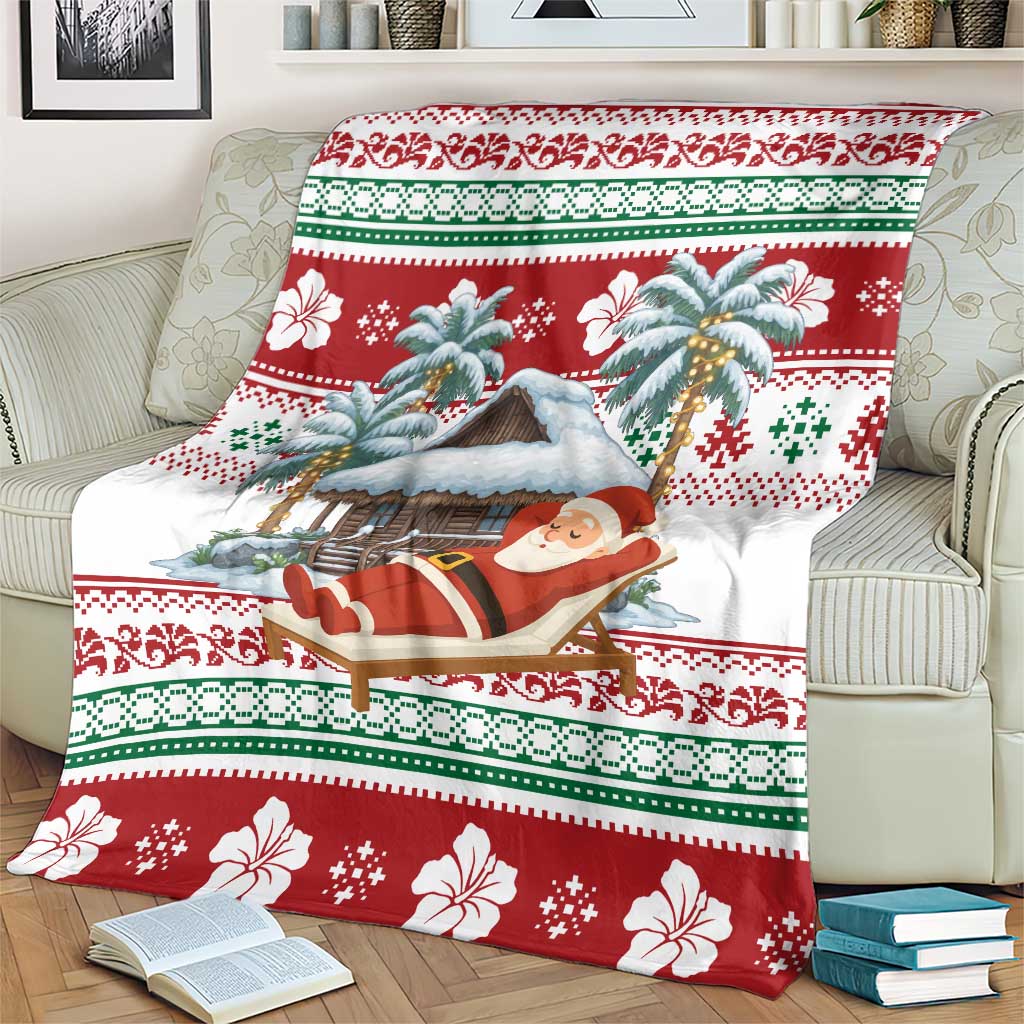 Maldives Christmas Blanket with Santa Claus Hammock Palm Trees and Tropical - Wonder Print Shop