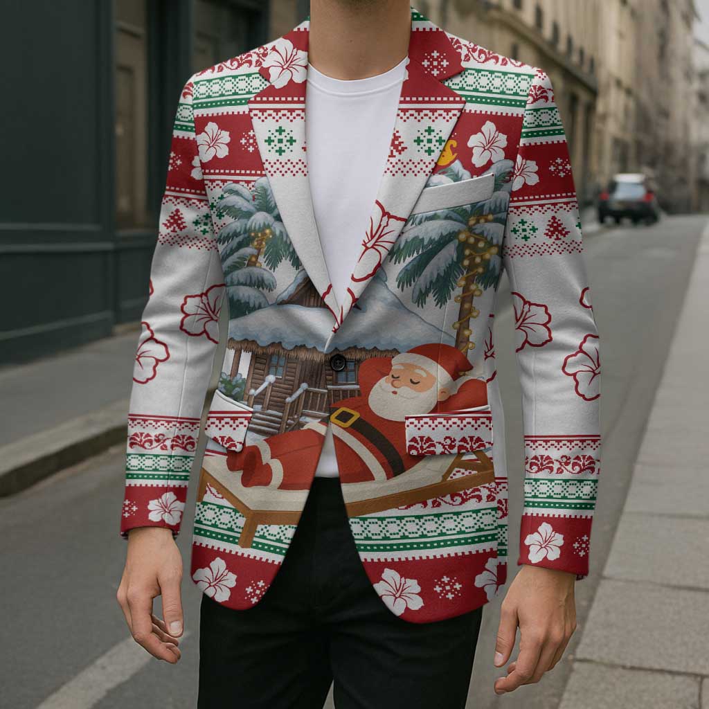 Maldives Christmas Blazer with Santa Claus Hammock Palm Trees and Tropical - Wonder Print Shop