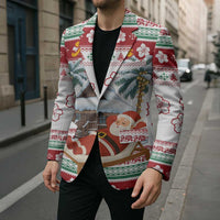Maldives Christmas Blazer with Santa Claus Hammock Palm Trees and Tropical - Wonder Print Shop