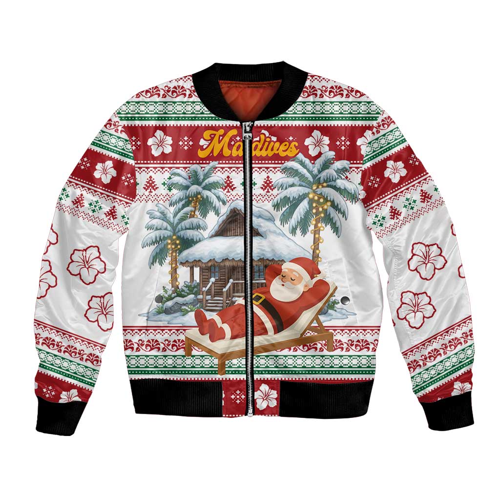 Maldives Christmas Bomber Jacket with Santa Claus Hammock Palm Trees and Tropical - Wonder Print Shop
