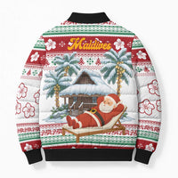 Maldives Christmas Bomber Puffer Jacket with Santa Claus Hammock Palm Trees and Tropical - Wonder Print Shop