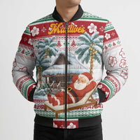 Maldives Christmas Bomber Puffer Jacket with Santa Claus Hammock Palm Trees and Tropical - Wonder Print Shop