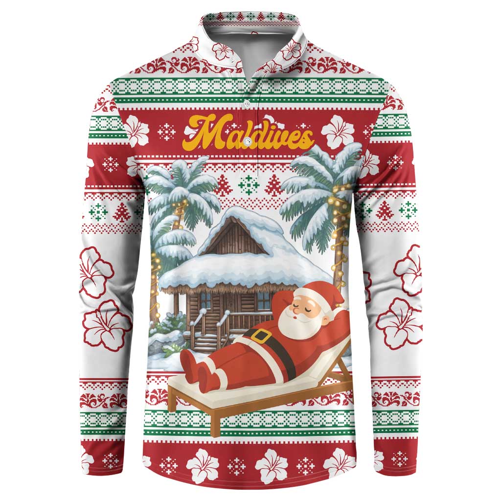 Maldives Christmas Button Sweatshirt with Santa Claus Hammock Palm Trees and Tropical - Wonder Print Shop