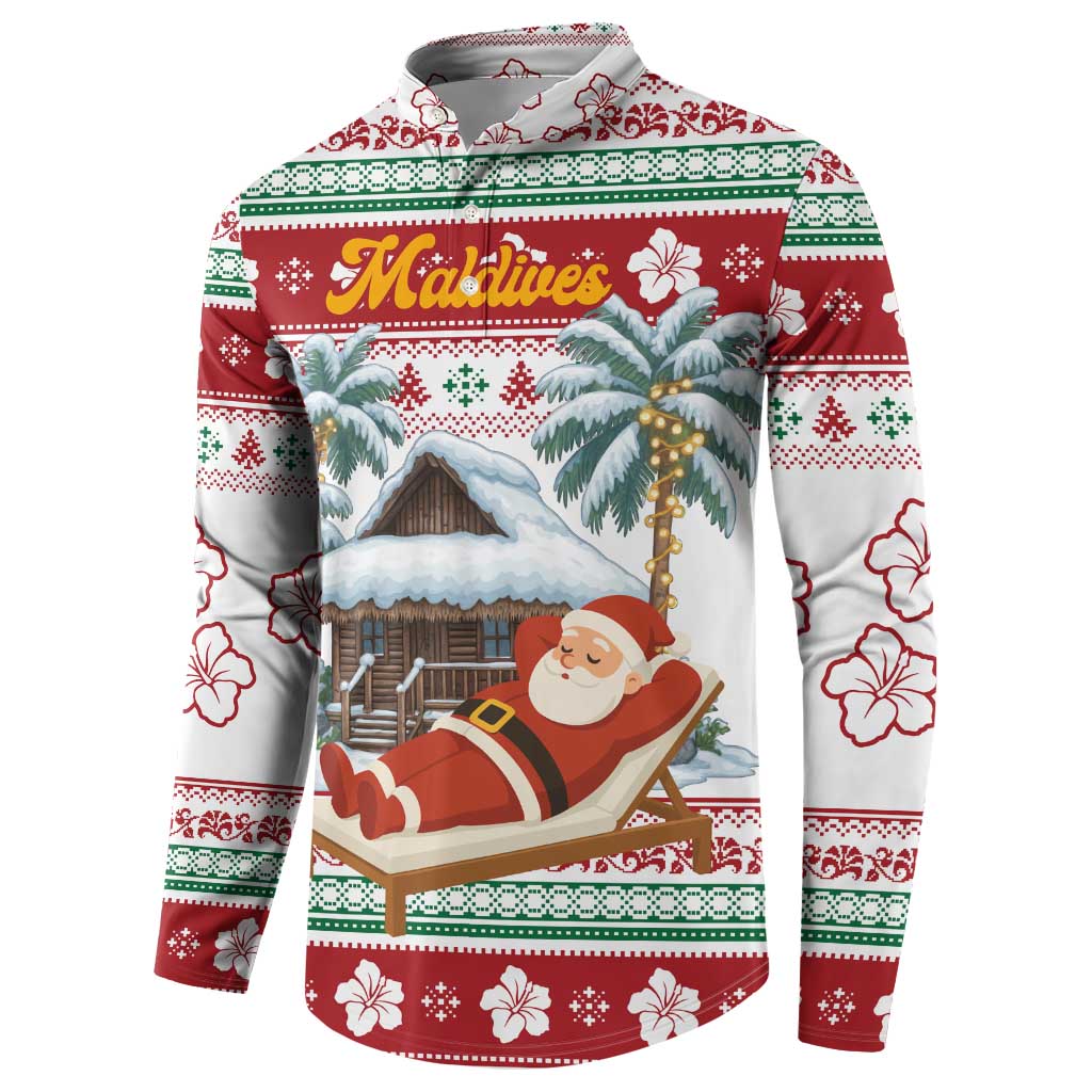 Maldives Christmas Button Sweatshirt with Santa Claus Hammock Palm Trees and Tropical - Wonder Print Shop