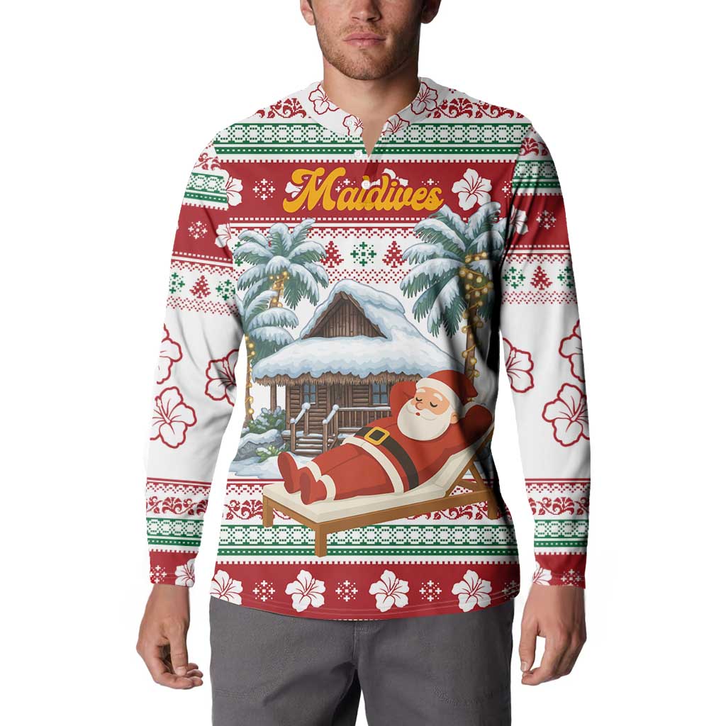 Maldives Christmas Button Sweatshirt with Santa Claus Hammock Palm Trees and Tropical - Wonder Print Shop