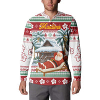 Maldives Christmas Button Sweatshirt with Santa Claus Hammock Palm Trees and Tropical - Wonder Print Shop