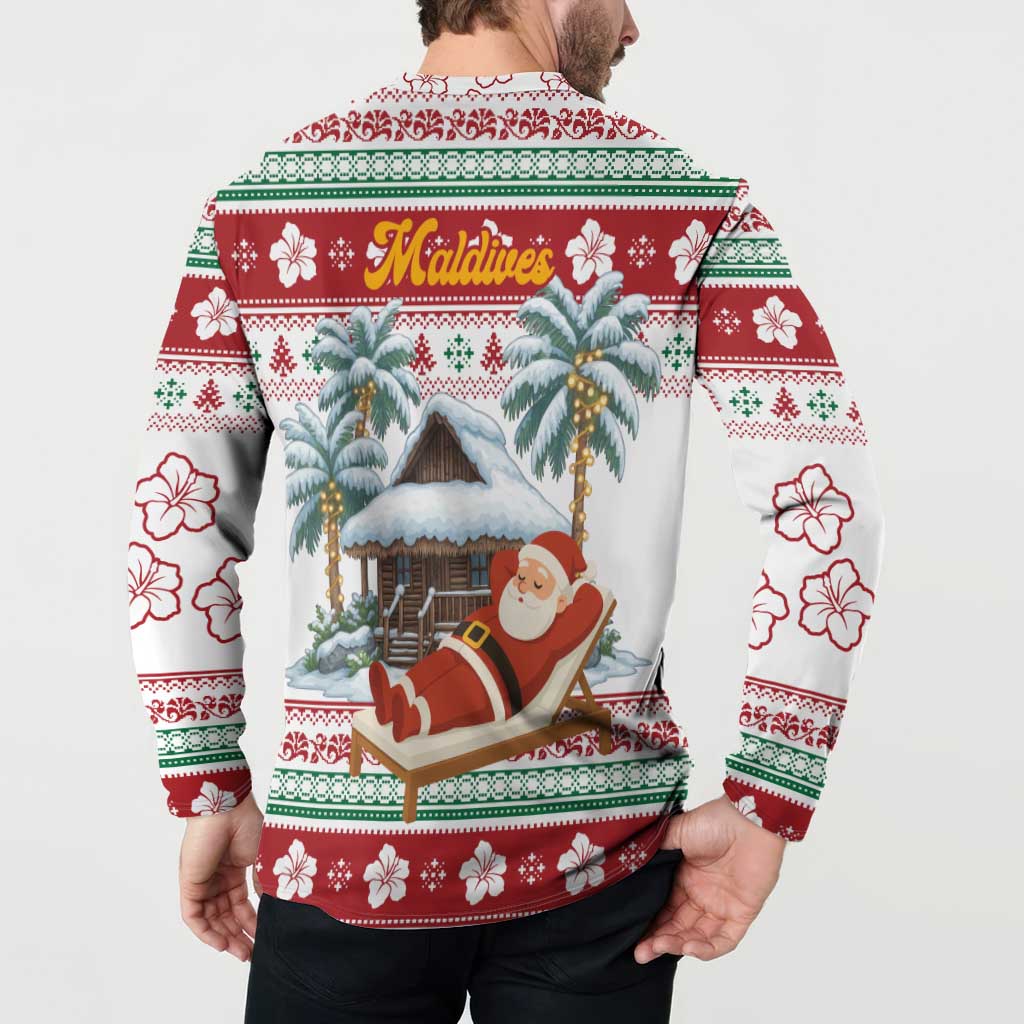 Maldives Christmas Button Sweatshirt with Santa Claus Hammock Palm Trees and Tropical - Wonder Print Shop