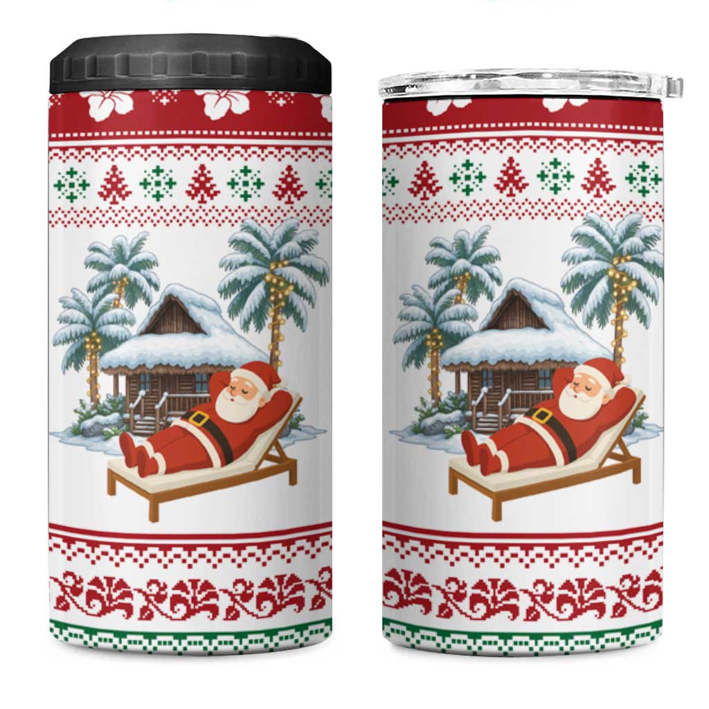 Maldives Christmas 4 in 1 Can Cooler Tumbler with Santa Claus Hammock Palm Trees and Tropical - Wonder Print Shop