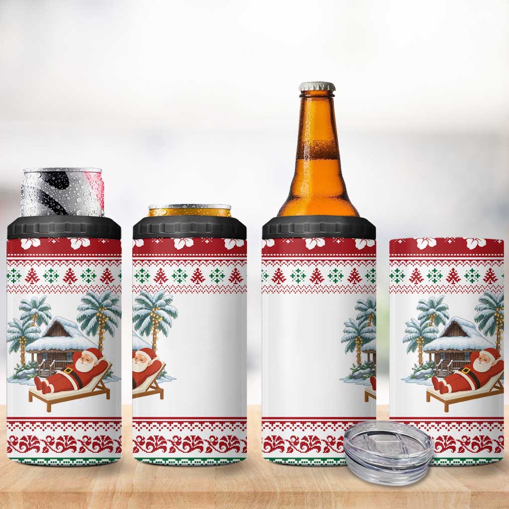 Maldives Christmas 4 in 1 Can Cooler Tumbler with Santa Claus Hammock Palm Trees and Tropical - Wonder Print Shop
