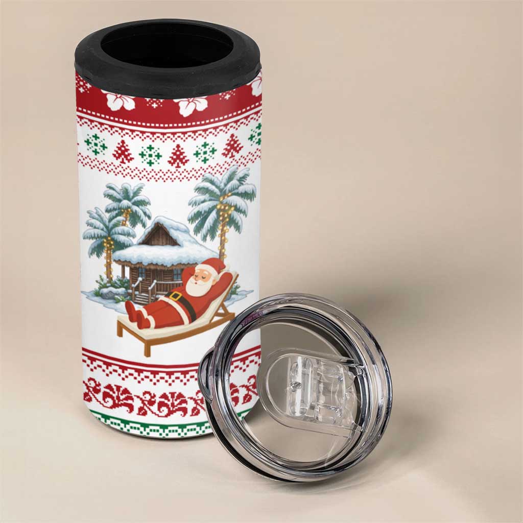 Maldives Christmas 4 in 1 Can Cooler Tumbler with Santa Claus Hammock Palm Trees and Tropical - Wonder Print Shop