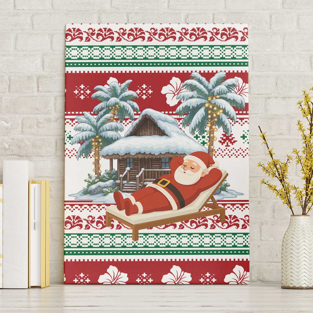 Maldives Christmas Canvas Wall Art with Santa Claus Hammock Palm Trees and Tropical - Wonder Print Shop