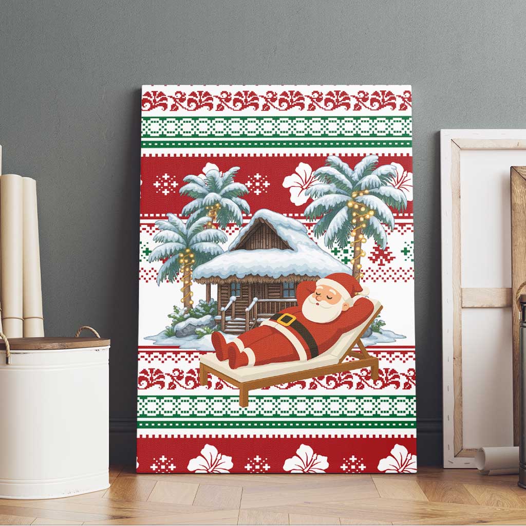 Maldives Christmas Canvas Wall Art with Santa Claus Hammock Palm Trees and Tropical - Wonder Print Shop