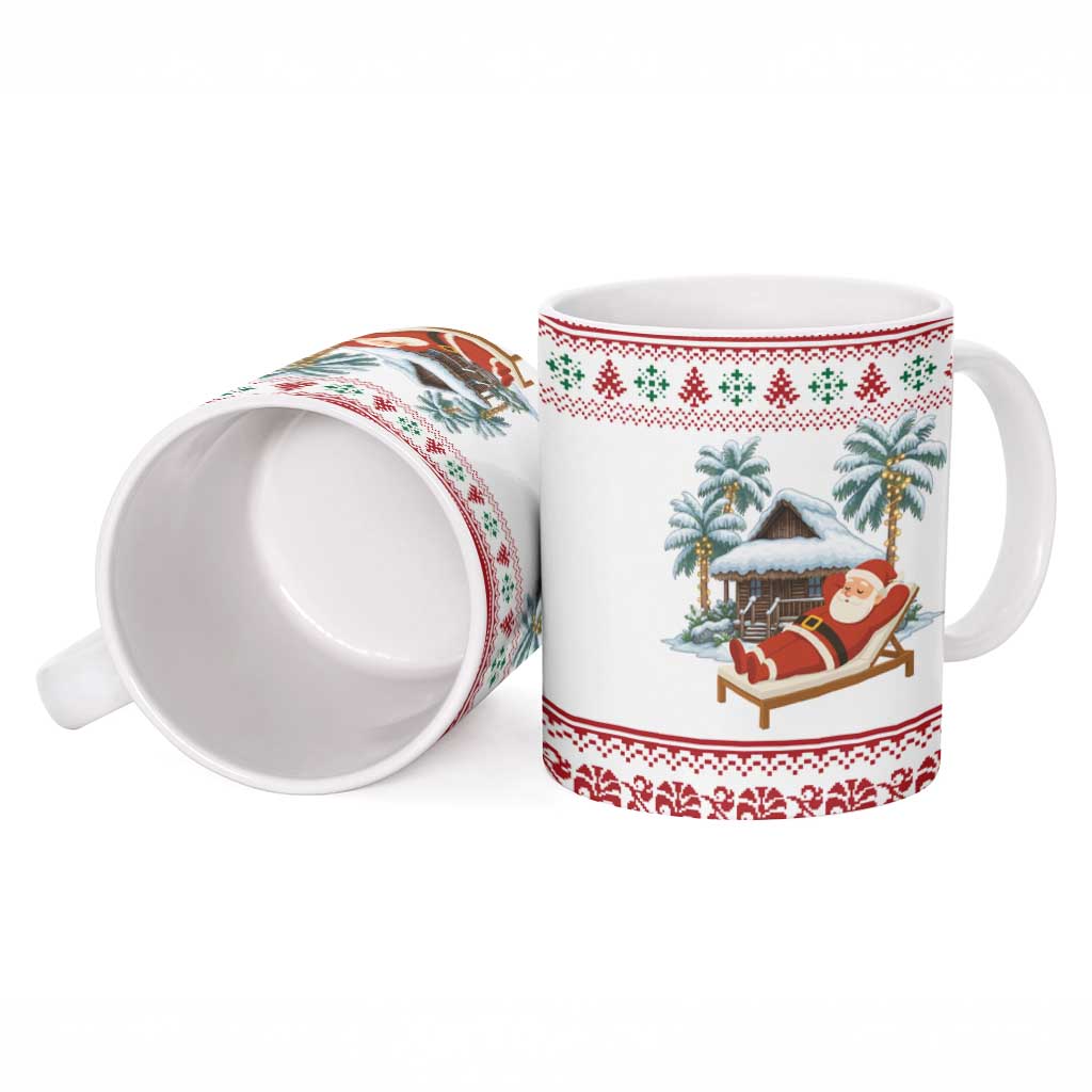 Maldives Christmas Ceramic Mug with Santa Claus Hammock Palm Trees and Tropical - Wonder Print Shop