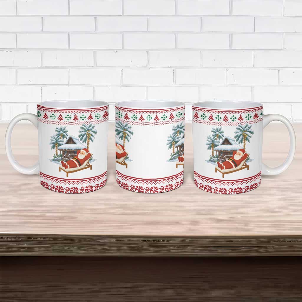 Maldives Christmas Ceramic Mug with Santa Claus Hammock Palm Trees and Tropical - Wonder Print Shop