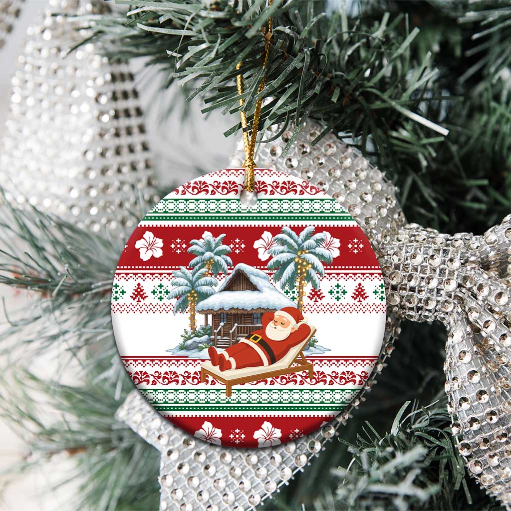 Maldives Christmas Ceramic Ornament with Santa Claus Hammock Palm Trees and Tropical - Wonder Print Shop
