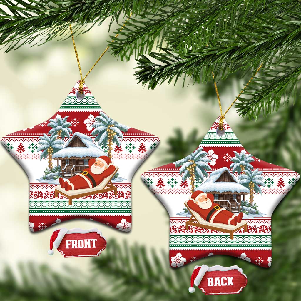 Maldives Christmas Ceramic Ornament with Santa Claus Hammock Palm Trees and Tropical - Wonder Print Shop