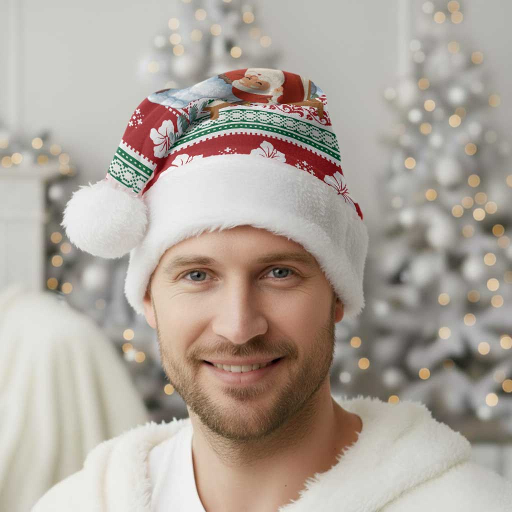 Maldives Christmas Santa Hat with Santa Claus Hammock Palm Trees and Tropical - Wonder Print Shop