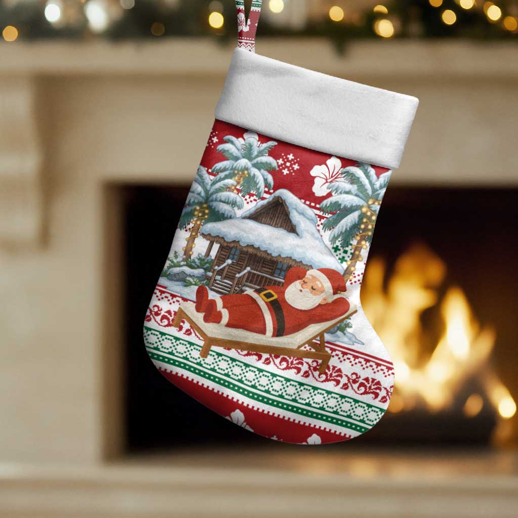 Maldives Christmas Stocking with Santa Claus Hammock Palm Trees and Tropical - Wonder Print Shop