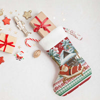 Maldives Christmas Stocking with Santa Claus Hammock Palm Trees and Tropical - Wonder Print Shop